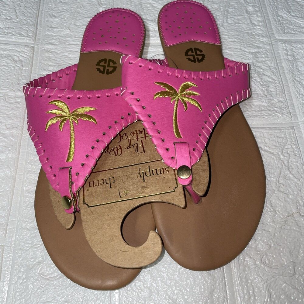 Simply Southern Flip Flop Thong Sandals Pink Palm SIZE 9